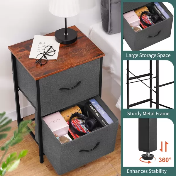 Yoobure Fabric Nightstand Set of 2  Small Wood Bedside Tables with Storage Drawers for Bedrooms and DormsGrey
