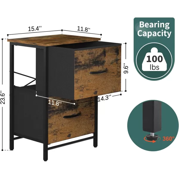 Yoobure Fabric Nightstand Set of 2  Small Wood Bedside Tables with Storage Drawers for Bedrooms and DormsRustic Brown