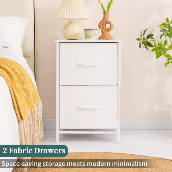 Yoobure Fabric Nightstand Set of 2  Small Wood Bedside Tables with Storage Drawers for Bedrooms and DormsWhite