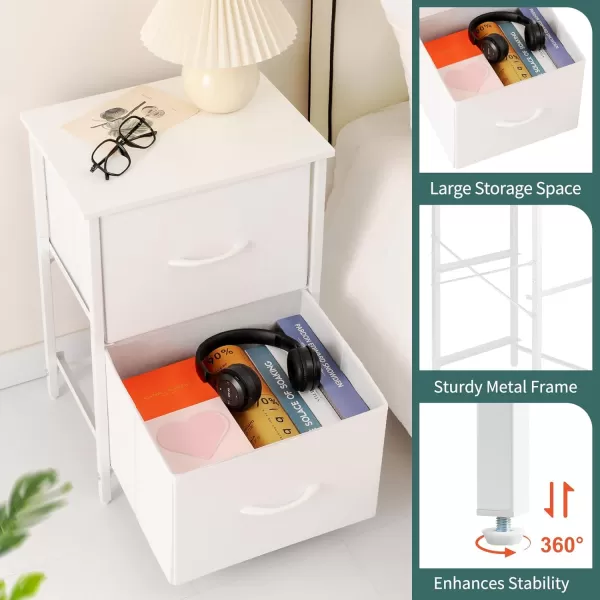 Yoobure Fabric Nightstand Set of 2  Small Wood Bedside Tables with Storage Drawers for Bedrooms and DormsWhite