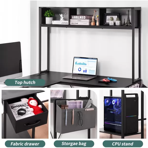 Yoobure L Shaped Desk Gaming Desk with LED Strip ampamp Power Outlet Reversible LShaped Computer Desk with Storage Shelf ampamp Drawer Corner Desk with Storage Bag 2 Person Home Office Desk BlackCarbon Fiber Black