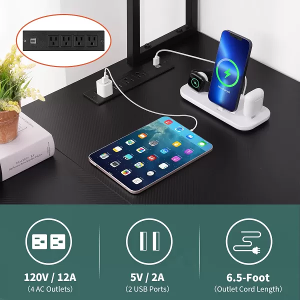 Yoobure L Shaped Desk Gaming Desk with LED Strip ampamp Power Outlet Reversible LShaped Computer Desk with Storage Shelf ampamp Drawer Corner Desk with Storage Bag 2 Person Home Office Desk BlackCarbon Fiber Black