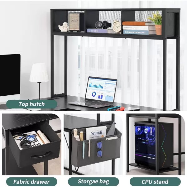 Yoobure L Shaped Desk Gaming Desk with LED Strip ampamp Power Outlet Reversible LShaped Computer Desk with Storage Shelf ampamp Drawer Corner Desk with Storage Bag 2 Person Home Office Desk BlackBlack