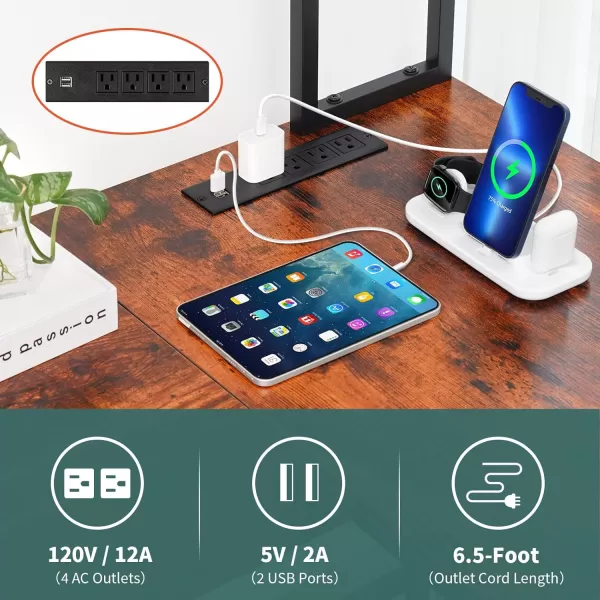 Yoobure L Shaped Desk Gaming Desk with LED Strip ampamp Power Outlet Reversible LShaped Computer Desk with Storage Shelf ampamp Drawer Corner Desk with Storage Bag 2 Person Home Office Desk BlackBerry Brown