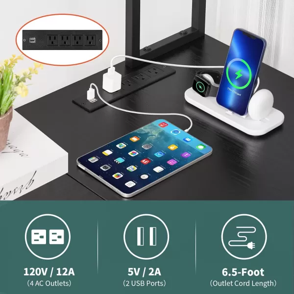 Yoobure L Shaped Desk Gaming Desk with LED Strip ampamp Power Outlet Reversible LShaped Computer Desk with Storage Shelf ampamp Drawer Corner Desk with Storage Bag 2 Person Home Office Desk BlackBlack