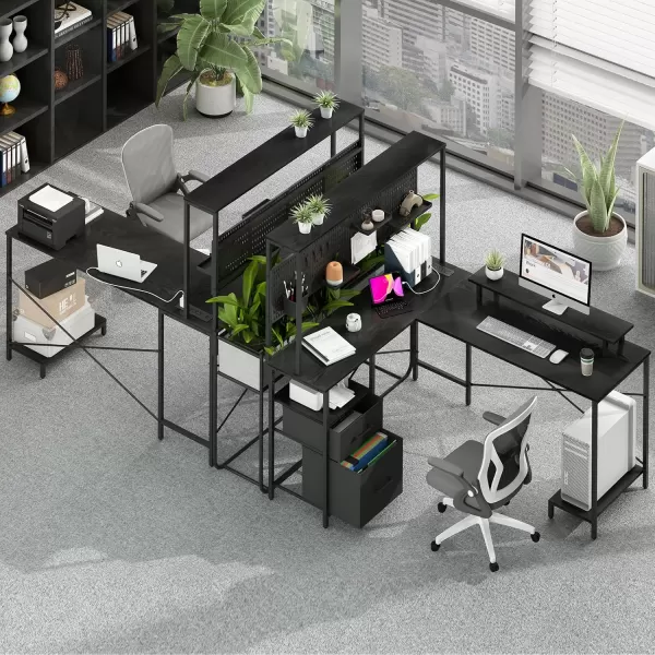 Yoobure L Shaped Desk with Pegboard Reversible Gaming Desk with LED Lights ampamp Power Outlets Computer Desk with Drawers ampamp Storage Shelves Office Desk with Monitor Stand Corner Desk Home Office DesksBlack