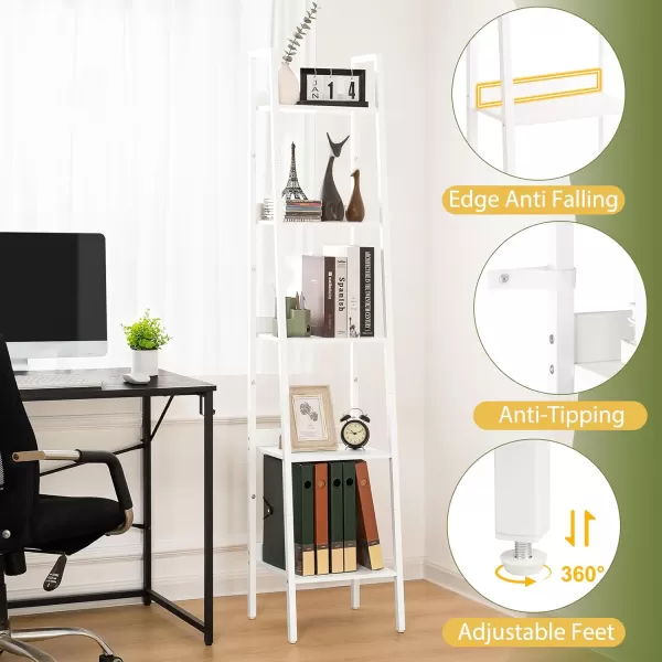 Yoobure Ladder Shelf 4 Tier Tall Ladder Bookshelf Corner Shelf Industrial Book Shelf Ladder Bookcase Narrow Standing Storage Shelves Display Shelf for Bedroom Living Room Office Kitchen BathroomWhite
