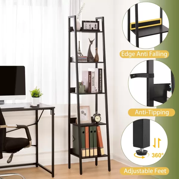 Yoobure Ladder Shelf 4 Tier Tall Ladder Bookshelf Corner Shelf Industrial Book Shelf Ladder Bookcase Narrow Standing Storage Shelves Display Shelf for Bedroom Living Room Office Kitchen BathroomBlack