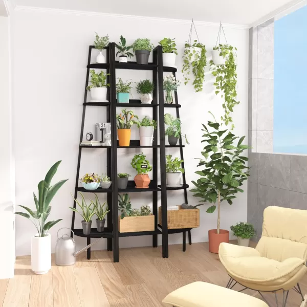 Yoobure Ladder Shelf 4 Tier Tall Ladder Bookshelf Corner Shelf Industrial Book Shelf Ladder Bookcase Narrow Standing Storage Shelves Display Shelf for Bedroom Living Room Office Kitchen BathroomBlack