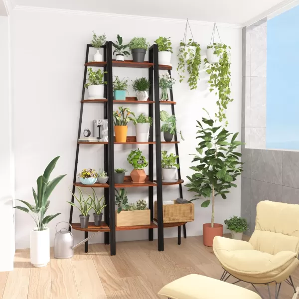 Yoobure Ladder Shelf 4 Tier Tall Ladder Bookshelf Corner Shelf Industrial Book Shelf Ladder Bookcase Narrow Standing Storage Shelves Display Shelf for Bedroom Living Room Office Kitchen BathroomBerry Brown