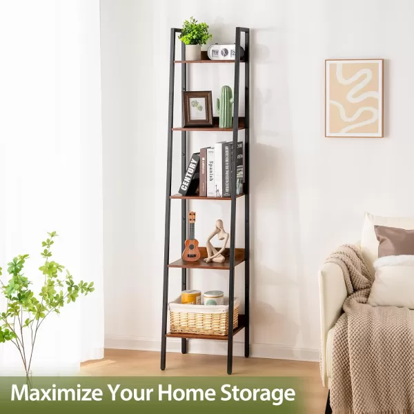Yoobure Ladder Shelf 4 Tier Tall Ladder Bookshelf Corner Shelf Industrial Book Shelf Ladder Bookcase Narrow Standing Storage Shelves Display Shelf for Bedroom Living Room Office Kitchen BathroomBerry Brown