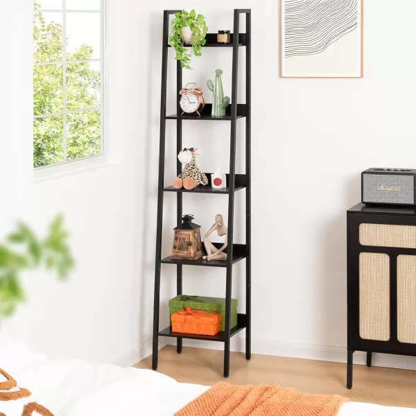 Yoobure Ladder Shelf 4 Tier Tall Ladder Bookshelf Corner Shelf Industrial Book Shelf Ladder Bookcase Narrow Standing Storage Shelves Display Shelf for Bedroom Living Room Office Kitchen BathroomBlack