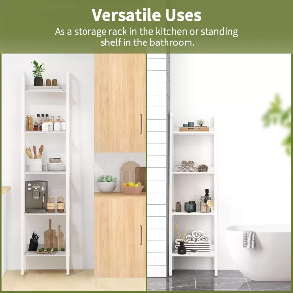 Yoobure Ladder Shelf 4 Tier Tall Ladder Bookshelf Corner Shelf Industrial Book Shelf Ladder Bookcase Narrow Standing Storage Shelves Display Shelf for Bedroom Living Room Office Kitchen BathroomWhite