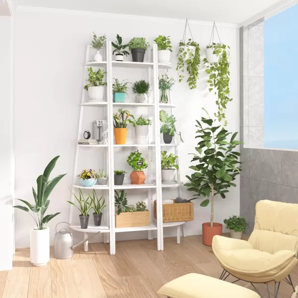 Yoobure Ladder Shelf 4 Tier Tall Ladder Bookshelf Corner Shelf Industrial Book Shelf Ladder Bookcase Narrow Standing Storage Shelves Display Shelf for Bedroom Living Room Office Kitchen BathroomWhite