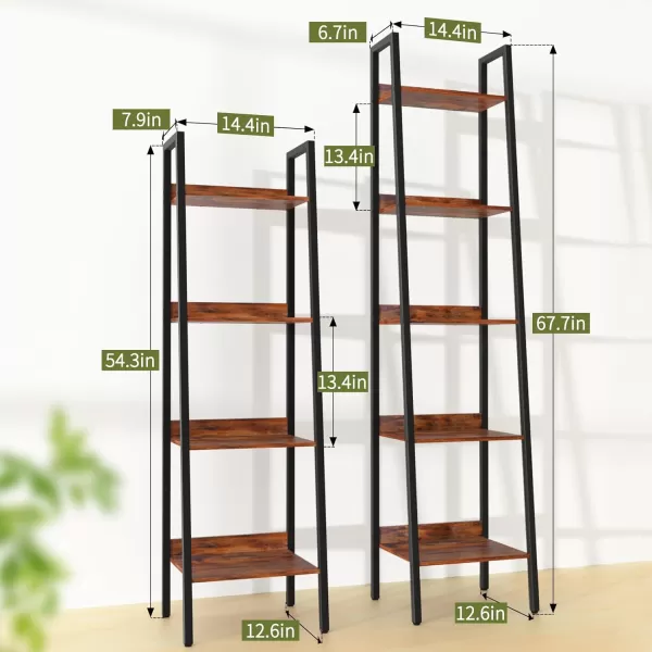 Yoobure Ladder Shelf 4 Tier Tall Ladder Bookshelf Corner Shelf Industrial Book Shelf Ladder Bookcase Narrow Standing Storage Shelves Display Shelf for Bedroom Living Room Office Kitchen BathroomBerry Brown