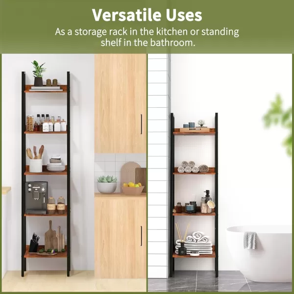 Yoobure Ladder Shelf 4 Tier Tall Ladder Bookshelf Corner Shelf Industrial Book Shelf Ladder Bookcase Narrow Standing Storage Shelves Display Shelf for Bedroom Living Room Office Kitchen BathroomBerry Brown