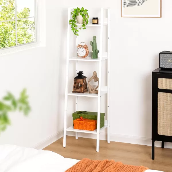Yoobure Ladder Shelf 4 Tier Tall Ladder Bookshelf Corner Shelf Industrial Book Shelf Ladder Bookcase Narrow Standing Storage Shelves Display Shelf for Bedroom Living Room Office Kitchen BathroomWhite