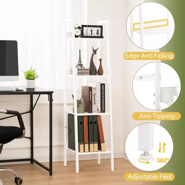 Yoobure Ladder Shelf 4 Tier Tall Ladder Bookshelf Corner Shelf Industrial Book Shelf Ladder Bookcase Narrow Standing Storage Shelves Display Shelf for Bedroom Living Room Office Kitchen BathroomWhite