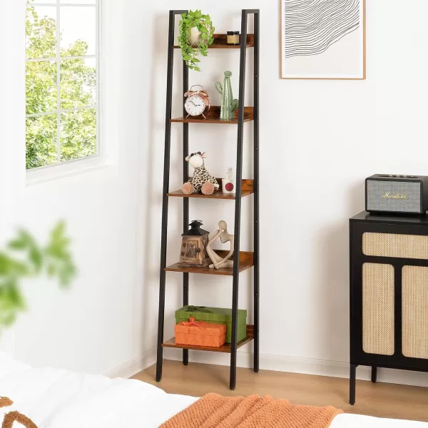Yoobure Ladder Shelf 4 Tier Tall Ladder Bookshelf Corner Shelf Industrial Book Shelf Ladder Bookcase Narrow Standing Storage Shelves Display Shelf for Bedroom Living Room Office Kitchen BathroomBerry Brown