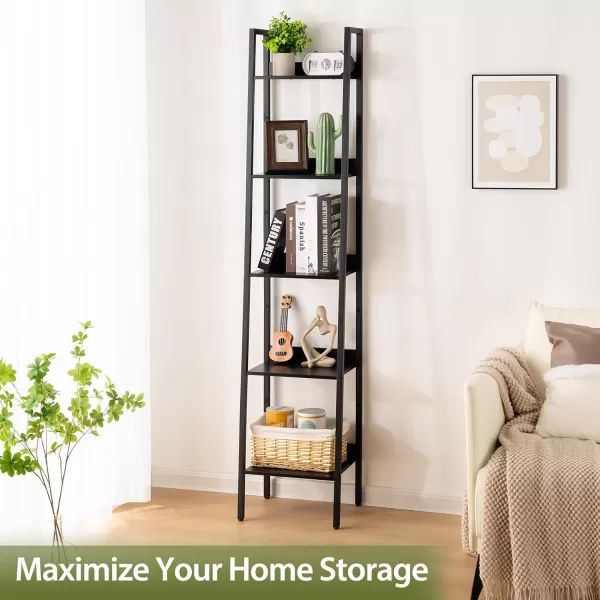 Yoobure Ladder Shelf 4 Tier Tall Ladder Bookshelf Corner Shelf Industrial Book Shelf Ladder Bookcase Narrow Standing Storage Shelves Display Shelf for Bedroom Living Room Office Kitchen BathroomBlack