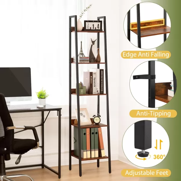 Yoobure Ladder Shelf 4 Tier Tall Ladder Bookshelf Corner Shelf Industrial Book Shelf Ladder Bookcase Narrow Standing Storage Shelves Display Shelf for Bedroom Living Room Office Kitchen BathroomBerry Brown
