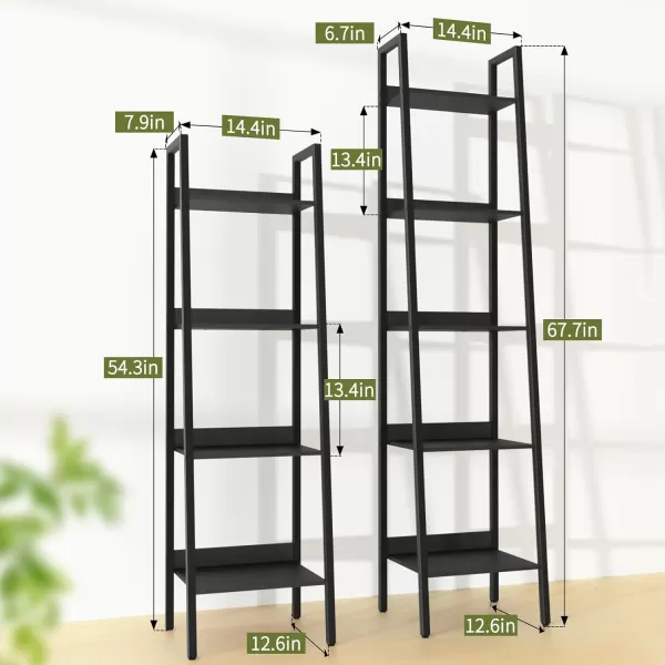 Yoobure Ladder Shelf 4 Tier Tall Ladder Bookshelf Corner Shelf Industrial Book Shelf Ladder Bookcase Narrow Standing Storage Shelves Display Shelf for Bedroom Living Room Office Kitchen BathroomBlack