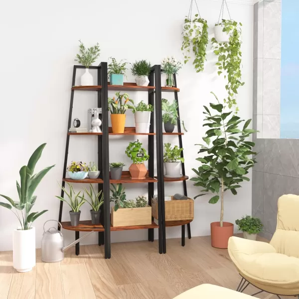 Yoobure Ladder Shelf 4 Tier Tall Ladder Bookshelf Corner Shelf Industrial Book Shelf Ladder Bookcase Narrow Standing Storage Shelves Display Shelf for Bedroom Living Room Office Kitchen BathroomBerry Brown