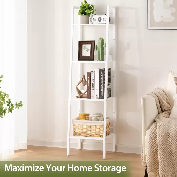 Yoobure Ladder Shelf 4 Tier Tall Ladder Bookshelf Corner Shelf Industrial Book Shelf Ladder Bookcase Narrow Standing Storage Shelves Display Shelf for Bedroom Living Room Office Kitchen BathroomWhite