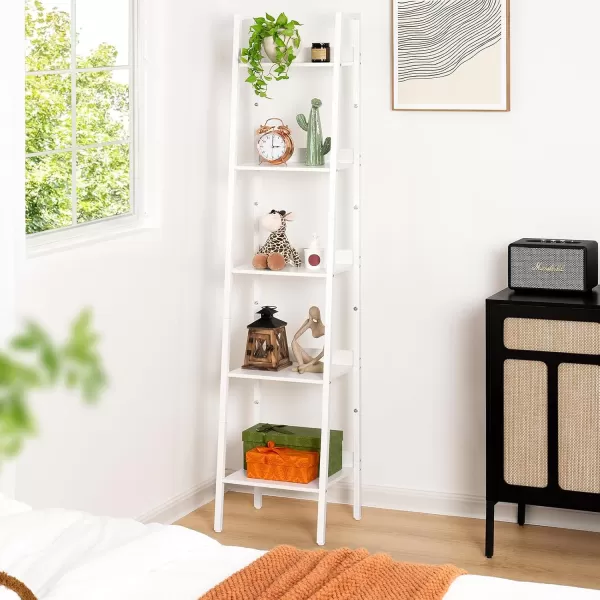 Yoobure Ladder Shelf 4 Tier Tall Ladder Bookshelf Corner Shelf Industrial Book Shelf Ladder Bookcase Narrow Standing Storage Shelves Display Shelf for Bedroom Living Room Office Kitchen BathroomWhite