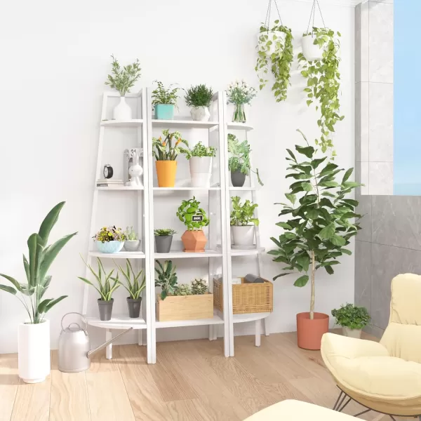 Yoobure Ladder Shelf 4 Tier Tall Ladder Bookshelf Corner Shelf Industrial Book Shelf Ladder Bookcase Narrow Standing Storage Shelves Display Shelf for Bedroom Living Room Office Kitchen BathroomWhite