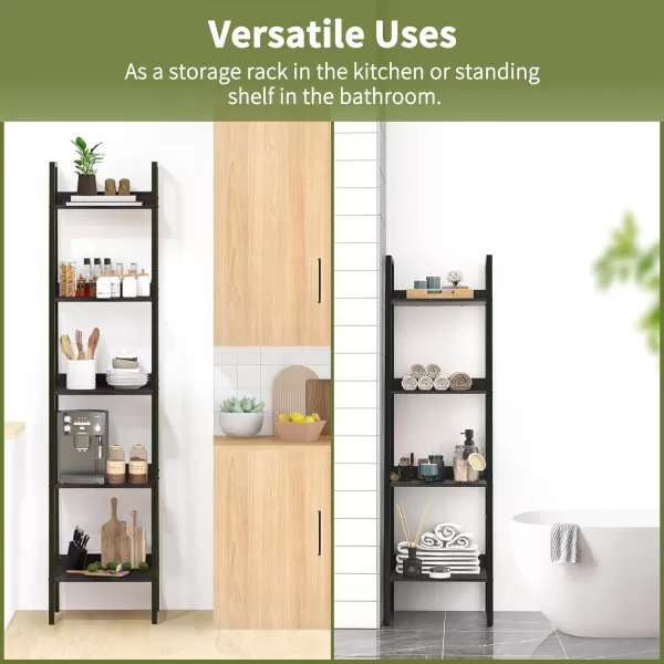 Yoobure Ladder Shelf 4 Tier Tall Ladder Bookshelf Corner Shelf Industrial Book Shelf Ladder Bookcase Narrow Standing Storage Shelves Display Shelf for Bedroom Living Room Office Kitchen BathroomBlack