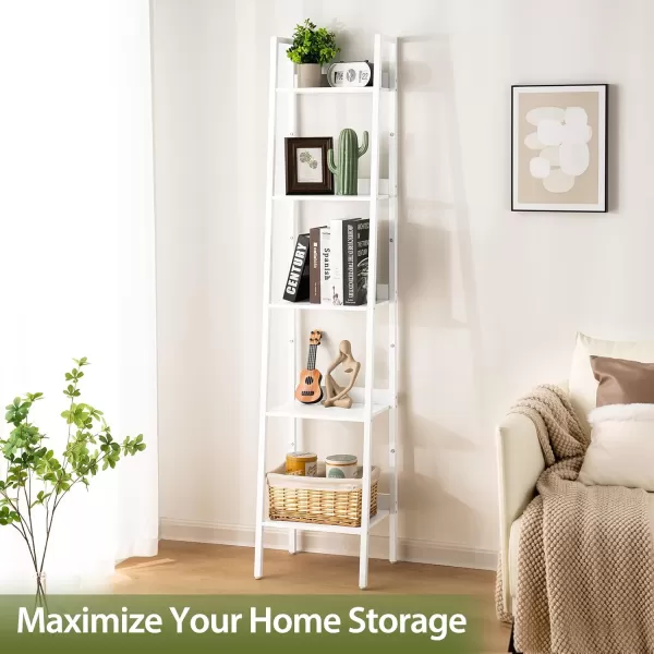 Yoobure Ladder Shelf 4 Tier Tall Ladder Bookshelf Corner Shelf Industrial Book Shelf Ladder Bookcase Narrow Standing Storage Shelves Display Shelf for Bedroom Living Room Office Kitchen BathroomWhite
