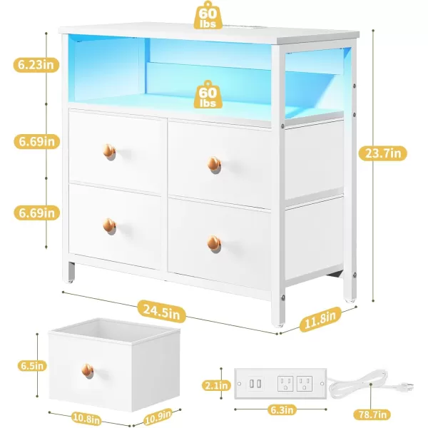 Yoobure Night Stand with Charge Station Nightstand with 4 Drawers Bedside Table LED Dresser with Storage Shelf Night Stands for Bedroom Side Table 3Tier Wood End Table for Home Office WhiteBlack