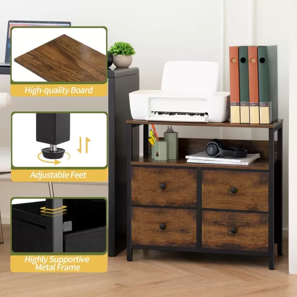 Yoobure Night Stand with Charge Station Nightstand with 4 Drawers Bedside Table LED Dresser with Storage Shelf Night Stands for Bedroom Side Table 3Tier Wood End Table for Home Office WhiteRustic Brown