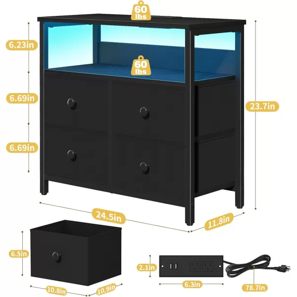 Yoobure Night Stand with Charge Station Nightstand with 4 Drawers Bedside Table LED Dresser with Storage Shelf Night Stands for Bedroom Side Table 3Tier Wood End Table for Home Office WhiteBlack