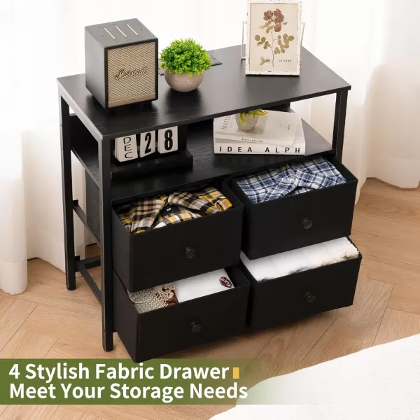 Yoobure Night Stand with Charge Station Nightstand with 4 Drawers Bedside Table LED Dresser with Storage Shelf Night Stands for Bedroom Side Table 3Tier Wood End Table for Home Office WhiteBlack