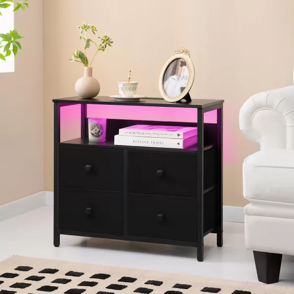 Yoobure Night Stand with Charge Station Nightstand with 4 Drawers Bedside Table LED Dresser with Storage Shelf Night Stands for Bedroom Side Table 3Tier Wood End Table for Home Office WhiteBlack