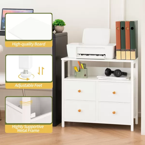 Yoobure Night Stand with Charge Station Nightstand with 4 Drawers Bedside Table LED Dresser with Storage Shelf Night Stands for Bedroom Side Table 3Tier Wood End Table for Home Office WhiteWhite