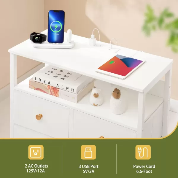 Yoobure Night Stand with Charge Station Nightstand with 4 Drawers Bedside Table LED Dresser with Storage Shelf Night Stands for Bedroom Side Table 3Tier Wood End Table for Home Office WhiteWhite