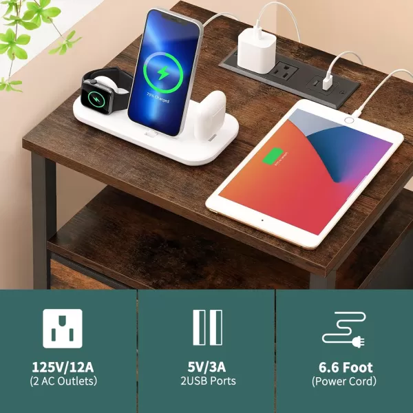 Yoobure Night Stand with Charging Station 16 Colors LED Nightstand with USB Ports and Outlets End Table with 3 Fabric Drawers and Storage Shelf Bedside Tables Small Dresser for Small Space WhiteBerry Brown