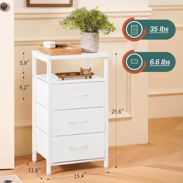 Yoobure Night Stand with Charging Station 16 Colors LED Nightstand with USB Ports and Outlets End Table with 3 Fabric Drawers and Storage Shelf Bedside Tables Small Dresser for Small Space WhiteWhite