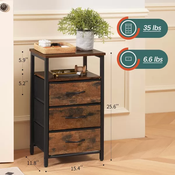 Yoobure Night Stand with Charging Station 16 Colors LED Nightstand with USB Ports and Outlets End Table with 3 Fabric Drawers and Storage Shelf Bedside Tables Small Dresser for Small Space WhiteBerry Brown