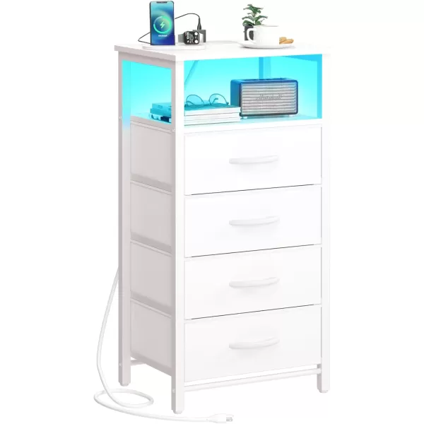 Yoobure Night Stand with Charging Station 16 Colors LED Nightstand with USB Ports and Outlets End Table with 3 Fabric Drawers and Storage Shelf Bedside Tables Small Dresser for Small Space WhiteWhite