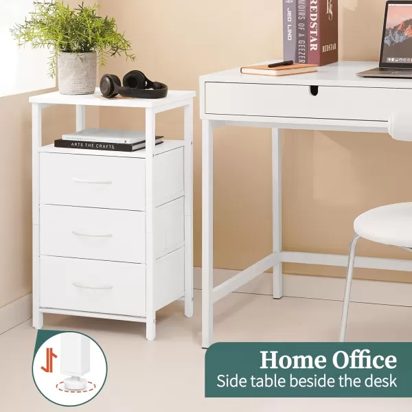 Yoobure Night Stand with Charging Station 16 Colors LED Nightstand with USB Ports and Outlets End Table with 3 Fabric Drawers and Storage Shelf Bedside Tables Small Dresser for Small Space WhiteWhite