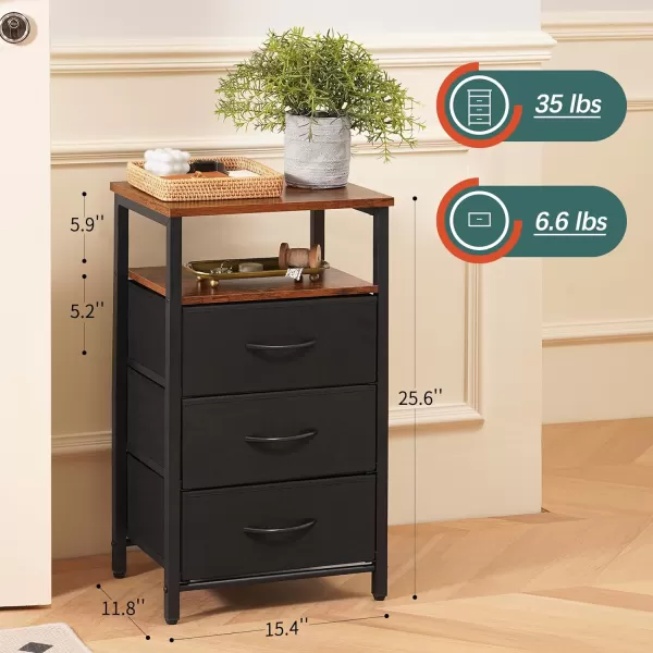 Yoobure Night Stand with Charging Station 16 Colors LED Nightstand with USB Ports and Outlets End Table with 3 Fabric Drawers and Storage Shelf Bedside Tables Small Dresser for Small Space WhiteBlackbrown