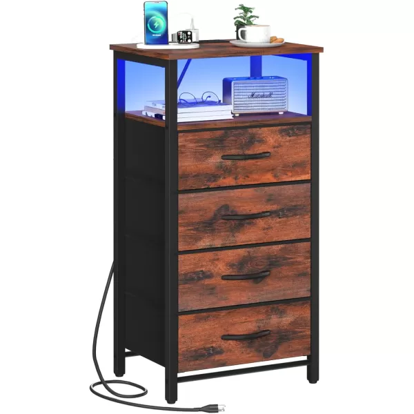 Yoobure Night Stand with Charging Station 16 Colors LED Nightstand with USB Ports and Outlets End Table with 3 Fabric Drawers and Storage Shelf Bedside Tables Small Dresser for Small Space WhiteBerry Brown