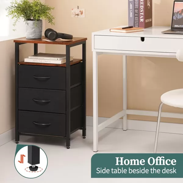 Yoobure Night Stand with Charging Station 16 Colors LED Nightstand with USB Ports and Outlets End Table with 3 Fabric Drawers and Storage Shelf Bedside Tables Small Dresser for Small Space WhiteBlackbrown