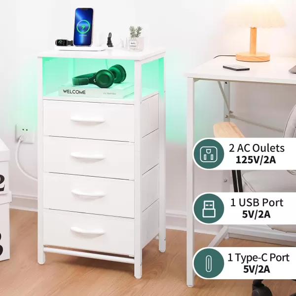Yoobure Night Stand with Charging Station 16 Colors LED Nightstand with USB Ports and Outlets End Table with 3 Fabric Drawers and Storage Shelf Bedside Tables Small Dresser for Small Space WhiteWhite