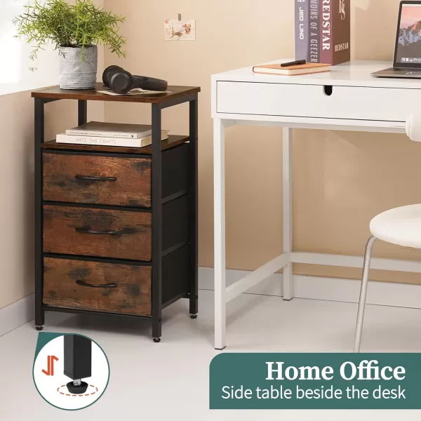 Yoobure Night Stand with Charging Station 16 Colors LED Nightstand with USB Ports and Outlets End Table with 3 Fabric Drawers and Storage Shelf Bedside Tables Small Dresser for Small Space WhiteBerry Brown