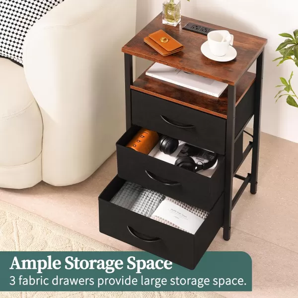 Yoobure Night Stand with Charging Station 16 Colors LED Nightstand with USB Ports and Outlets End Table with 3 Fabric Drawers and Storage Shelf Bedside Tables Small Dresser for Small Space WhiteBlackbrown